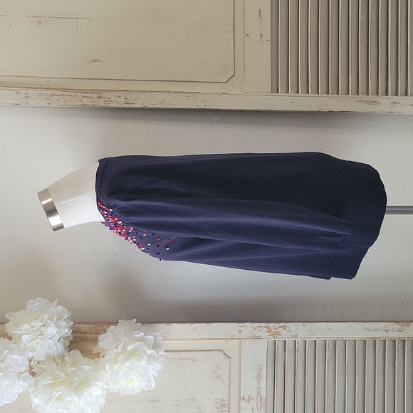 Talbots 3/4 sleeves multicolor embellish mini pom pom top women's size large - Picture 6 of 11